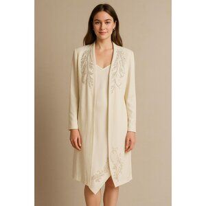 Vintage R&M Richards Women’s Ivory Embellished 2-Piece Jacket A-Line Dress